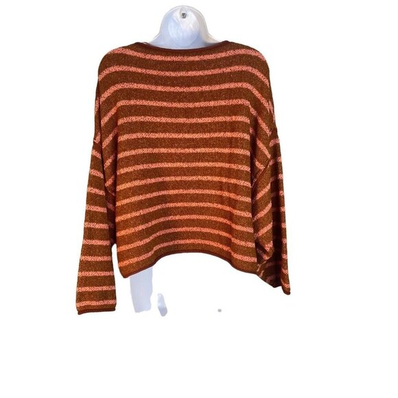 Free People Bardot Stripe Boho Cropped Long Sleeve Sweater Brown Motif Small - Picture 8 of 10